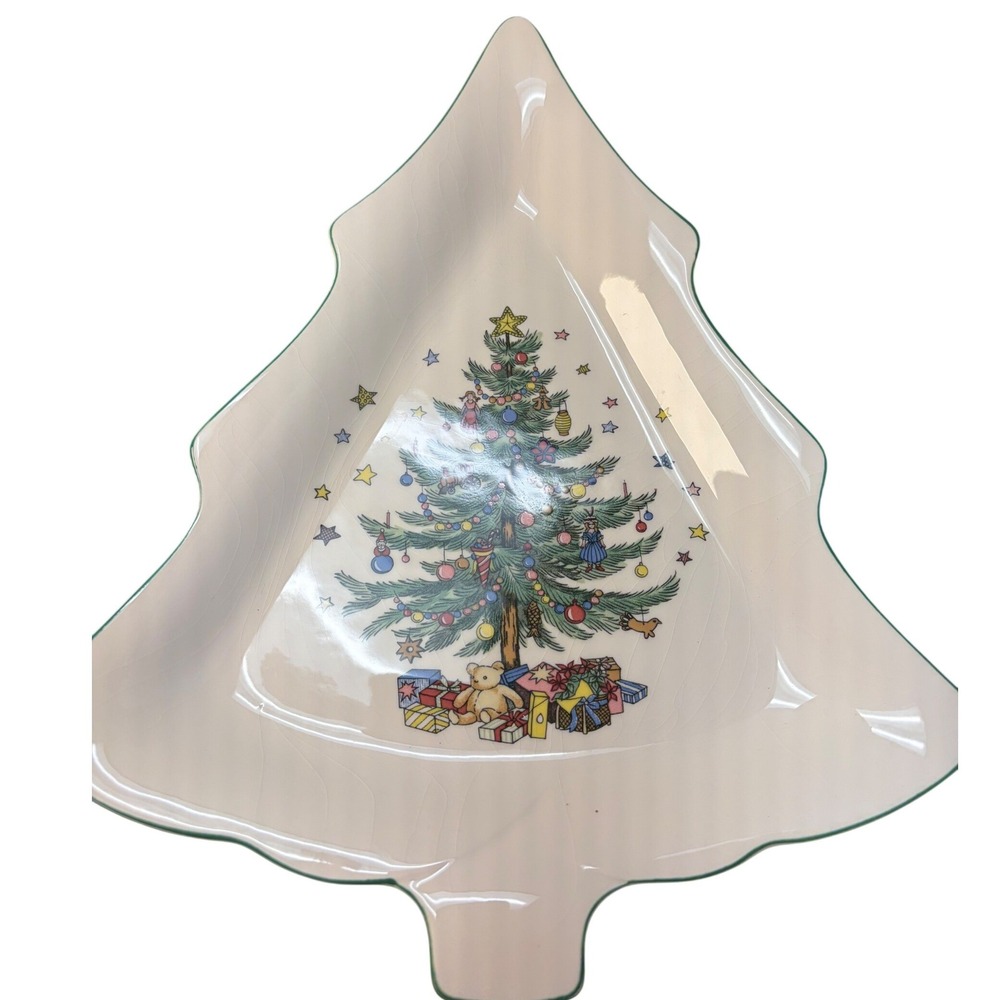 Nikko Christmastime Tree Shaped Serving Platter Dish Japan Vintage Crazing Box